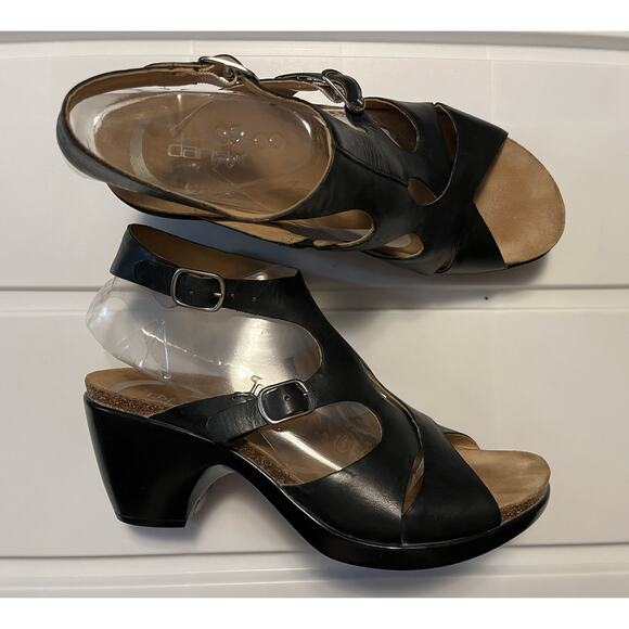 Dansko Black Leather Wedge Slingback Buckle EU 39 US 8.5-9 Boho Hippie Country - Picture 1 of 10